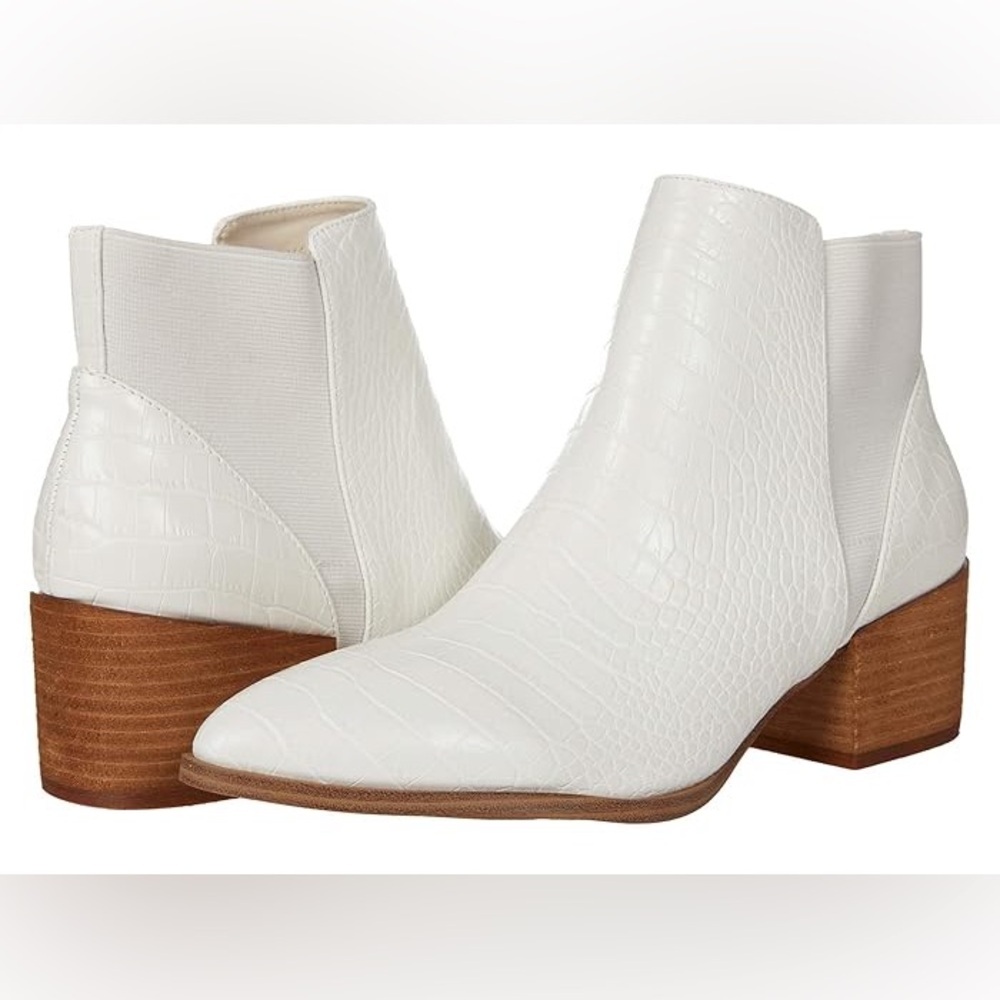 Chinese Laundry Ivory Croc-Patterned Ankle Booties
